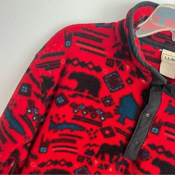L.L. Bean Red and Black Patterned Fleece Pullover - Picture 2 of 12